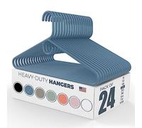 24pk Made in USA Heavy Duty Plastic Clothes Hangers Bulk | 20 30 50 100 Pack Available | Strong Plastic Hangers | Jacket Coat Hangers | Thick Plastic Hanger for Closet and Clothing Hangars (Blue)