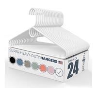 24pk Made in USA Super Heavy Duty Plastic Clothes Hangers Bulk | 20 30 50 100 Pack Available | Strong Plastic Hangers | Plastic Coat Hangers | Plastic Hanger for Closet and Clothing Hangars (White)