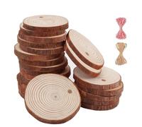 24Psc Natural Wood Slices with Hole, 5-6cm Wood Slices for Crafts, Round Wooden Discs with Hole 20m Hanging Rope, Unfinished Predrilled Wooden Discs for Craft DIY Christmas Decorations