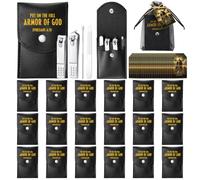 24Set Christian Gift Bulk for Men Put on The Full Armor of God Manicure Set | Mini Nail Clippers, Church Grooming Nail Kit, Bible Verse Pedicure Tools, with Bags Cards, for Men Father Church