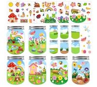 24Set Spring Craft Kits for Kids Make A Spring Bugs Stickers Scene, Spring Summer Craft Jar Sticker Butterfly Flower Bee Mushroom Insect Bulk Set Make Your Own Scene for Home Classroom Game Activities