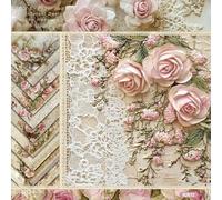 24Sheets Scrapbooking Cardstock Paper Pads, Flowers Decorative Paper 24 Pattern, Floral Card Stock Pad for Scrapbook Supplies, Scrapbook Craft Paper for Gift Card Making Photo Album (VintageB)