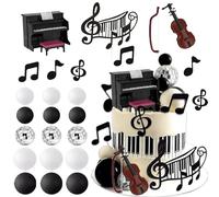 24Stk Musical Cake Toppers, Piano Violin Cake Toppers, Musical Birthday Party Including Piano Violin Notes Disco Ball, Musical Graduation Cake