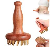 24teeth Copper Head Massage Comb for Body and Scalp Meridian Point Massager Brush for Scalp Relief Body Massage Brush for Cellulite Remover Chinese Gua Sha Tool Wooden Handle (B-29teeth)