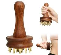 24teeth Copper Head Massage Comb for Body and Scalp Meridian Point Massager Brush for Scalp Relief Body Massage Brush for Cellulite Remover Chinese Gua Sha Tool Wooden Handle (A-24teeth)