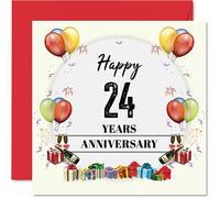 24th Anniversary Card for Husband Wife - Party Balloons - Happy 24th Wedding Anniversary Card for Partner, 145mm Greeting Cards Anniversaries