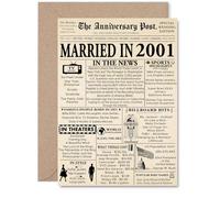 24th Anniversary Card for Men Women - Newspaper Married in 2001 - Happy 24 Year Wedding Anniversary Card for Husband Wife Companion Partner, A5 Anniversaries Greeting Cards