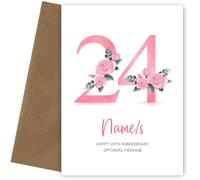 24th Anniversary Card for Wife Husband - Floral Number 24 with Custom Names - Celebrate Anniversaries with 24th Anniversary Card for Couple - 24 Years as Husband and Wife