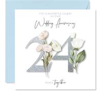 24th Anniversary Card for Women Men - Fancy Floral Flowers - Happy 24 Year Anniversary Card for Friends Family Mum Dad, 145mm Wedding Anniversaries Greeting Cards