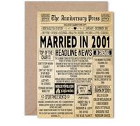 24th Anniversary Card for Women Men - Vintage Newspaper Married in 2001 - Happy 24 Year Wedding Anniversary Card for Husband Companion Wife Partner, 5x7 Inch Anniversaries Greeting Cards