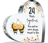 24th Anniversary Plague Gifts for Husband Wife - Meant to Bee - Happy 24th Wedding Anniversary Present for Partner, 100mm Acrylic Heart Keepsake for Twenty-Fourth Anniversaries