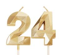 24th Birthday Candles, Gold Number 24 Happy Birthday Candles, Boys Girls Her Him Cake Topper Decorations for 24 Year Old Birthday Party Wedding Anniversary Celebration Supply Gold