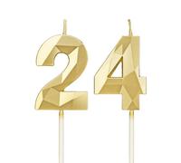 24th Birthday Candles, Gold Number Candles Birthday Decoration, Happy Birthday Cake Toppers, for Birthday Parties Weddings Company Anniversaries (Gold, 24)