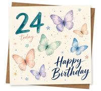 24th Birthday Card, 24th Birthday Card for Her, Butterfly Design, Happy Greeting for 24 Year Old Daughter, Sister, Niece, Friend