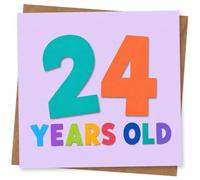 24th Birthday Card, 24th Birthday Card for Her or Him, Colourful 24 Years Old Celebration Greeting Fun Number Design