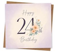 24th Birthday Card for Daughter, Pastel Flowers & Script Text | Send your Daughter a 24th full of soft pastel flowers, leafy sprigs and flowing script with the large age number.