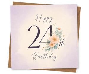 24th Birthday Card for Daughter, Pastel Flowers & Script Text | Send your Daughter a 24th full of soft pastel flowers, leafy sprigs and flowing script with the large age number.