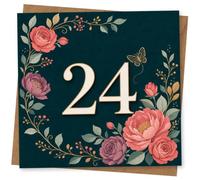 24th Birthday Card for Her, Floral 24 with Butterfly | Her 24th in full bloom: bold 24 surrounded by pink and purple flowers, leafy details and a butterfly.