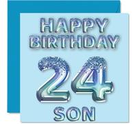 24th Birthday Card for Son, Blue Glitter Party Balloons