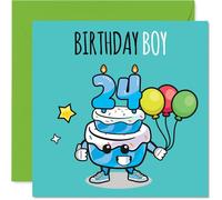 24th Birthday Cards for Men - Birthday Cake Boy Balloons - Happy Birthday Card for 24 Year Old Man Brother Colleague Son Nephew, 145mm Bday Greeting Cards