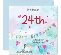 24th Birthday Cards for Men - Party Bunting - Happy Birthday Card for 24 Year Old Man Uncle Colleague Son Brother, 145mm Bday Greeting Cards
