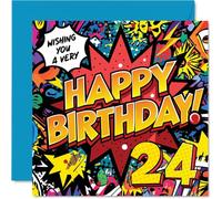 24th Birthday Cards for Women Men - Comic Book Pow! - Happy Birthday Card for 24 Year Old Woman Man Son Auntie Colleague Uncle, 145mm Bday Greeting Cards