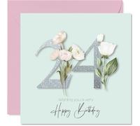 24th Birthday Cards for Women - Fancy Floral Flowers - Happy Birthday Card for 24 Year Old Woman Sister Colleague Granddaughter Niece, 145mm Bday Greeting Cards