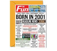 24th Birthday Cards for Women Men - Born In 2001 Newspaper - Happy 24 Birthday Card for Daughter Son Cousin Vintage Retro Back In 2001, 5x7 Inch Bday Greeting Cards