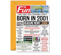24th Birthday Cards for Women Men - Born In 2001 Newspaper - Happy 24 Birthday Card for Daughter Son Cousin Vintage Retro Back In 2001, A5 Bday Greeting Cards