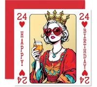24th Birthday Cards for Women - Queen Playing Card - Happy Birthday Card for 24 Year Old Woman Auntie Sister Friend Colleague, 145mm Bday Greeting Cards