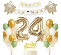 24th Birthday Decorations Set Light Gold White Sage Green Theme Happy Birthday Banner Balloon Decor Photo Backdrop for Women Men Adults Turning 24 Age 24 Party Supplies Celebration Decor Event Bundle