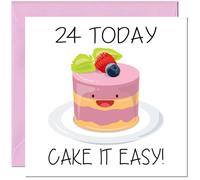 24th Cute Birthday Card for women girls Cake it easy Birthday Card for 24 Year old Girl Daughter Friend Granddaughter Sister twenty four, twenty fourth cousin Niece