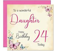 24th Daughter Birthday Card - Beautiful Butterfly Floral Daughters Birthday Card for 24 Year old twenty four, twenty fourth