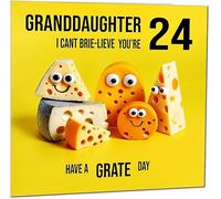 24th Granddaughter Birthday Card - Cheese Pun Funny Granddaughers Birthday Card for 24 Year old twenty four, twenty fourth