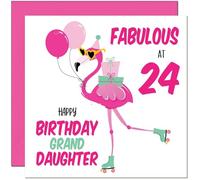 24th GrandDaughter Birthday Card - Fabulous Flamingo - Pink Cute Granddaughters Birthday Card for 24 Year old twenty four, twenty fourth