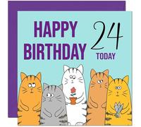 24th Happy Birthday Card - Cute Cats Birthday Card for 24 Year old twenty four, twenty fourth