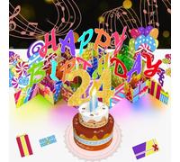 24th Pop-Up Musical Birthday Card, Blowable LED Candle for Women and Men