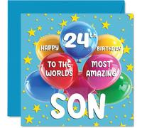 24th Son Birthday Card - World's Most Amazing Son - Happy 24th Birthday Card from Mum Dad, 145mm Age 24 Greeting Cards