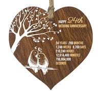 24th Wedding Anniversary Wooden Heart Plaque, Dark Wood Sign Keepsake, Celebrate Anniversary Wife Husband Boyfriend Girlfriend, Plaque with Quotes Gifts from the Kids