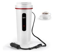 24V/12V Travel Electric Kettle for Car/Truck, 500ml Portable Car Heating Mug with LCD Temperature Display, 316 Stainless Steel Car Heating Mug, 4-speed Temperature Adjustment (White)