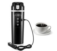 24V/12V Travel Electric Kettle for Car/Truck, 500ml Portable Vehicle Electric Heated Water Cup with LCD Temperature Display, 304 Stainless Steel Car Heating Mug for Hot Water, Coffee, Milk(Black)