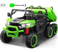 24V 2 Seater Ride on Dump Truck, 4WD 6-Wheel Ride on Toys for Big Kids with Remote Control, Ride on UTV Car with Electric Dump Bed, Toy Shovel, LED Lights & Music, Suspension Spring - Ages 3+ (Green)