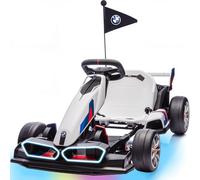 24V 9AH Electric Go Kart with Adjustable Seat, 7.5 MPH Drift Kart for Kids Age 6-12, 2 * 200W Motors, Drift Mode and 2 Speed, Licensed BMW (White)