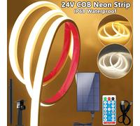 24V COB Solar Neon Light Strips Solar Flexible Lights Waterproof IP68 Warm White 1m 2m 3m 4m 5m LED Strip For Garden Decoration