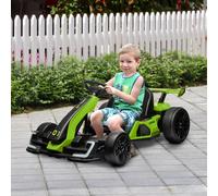HOMCOM 24V Electric Go Kart for Kids, Ride On Racing Kart with Adjustable Seat, Battery Powered Drifting Ride On Car with Music, Light, Slow Start, Button Start, Horn, for 6-12 Years, Green