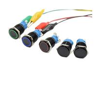 24V LED Self-Locking/reset 16mm Metal Push Button Maintained Switch Latching Red Blue 1Pcs(Red Self-locking)