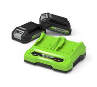 Greenworks 24V Batteries and Dual Slot Charger. Original Greenworks Battery - Two of 2Ah Powerful Lithium-Ion Batteries and Charger. Suitable for All Greenworks 24V Garden and Power Tools. GSK24B2X