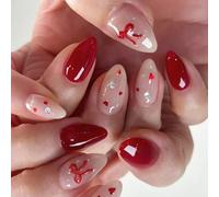 24x 3D Bows False Nails French Tip Full Covers Stick On Nails Glossy Artificial Nails Valentines Day Press On Nails