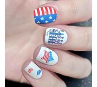 24x 4th Of July False Nails Independence Day Artificial Flags Day Full Covers Stick On Short Press On