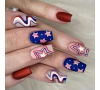24x 4th Of July False Nails Independence Day Artificial Nails Flags Day Full Covers Stick On Star Press On